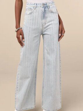 Lulus Danice Light Wash Denim Rhinestone Straight Leg Jeans